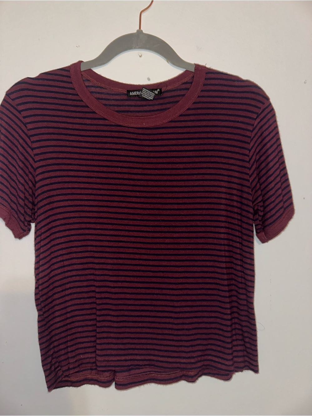 American Rag Burgundy and Black Striped Short Sleeve Tee